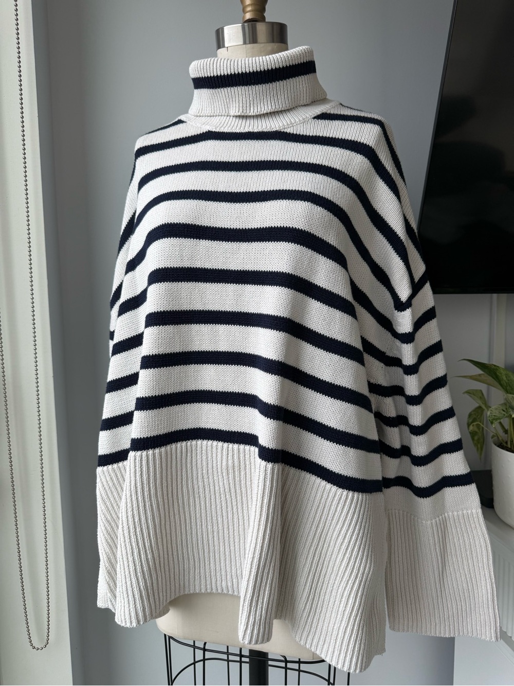 GAP Cream and Black Striped Cowl Neck Sweater